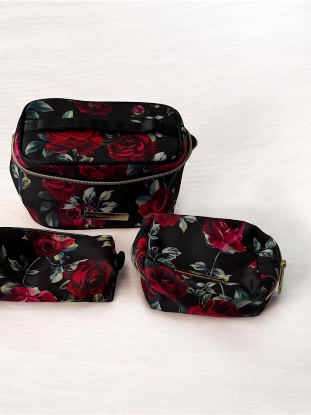 Floral Black and Red Cosmetic Bag Set